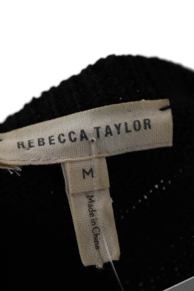 Rebecca Taylor Womens Wool Knit Crew Neck Sheer Lace Sleeve Top Black Size M
