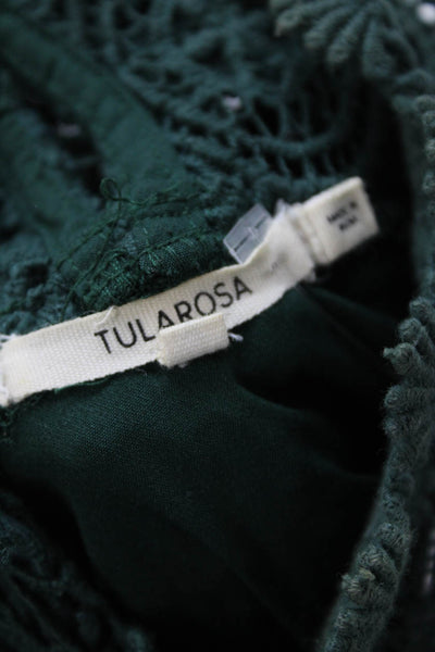 Tularosa Womens Cotton Lace Overlay Detail Pom Pom Trim Top Green Size M