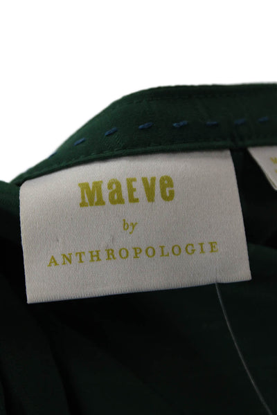 Maeve Anthropologie Womens Buttoned Striped Gathered Detail Blouse Green Size M