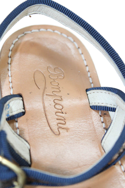 Bonpoint Girls Glitter Ankle Strap Open Toe Flat Sandals Navy Blue Size 9
