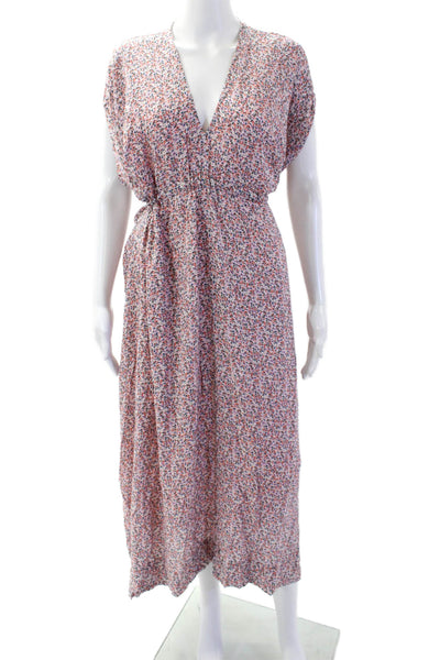Hatch Womens Floral Print V Neck Belted Dress Pink Multi Colored Size 0