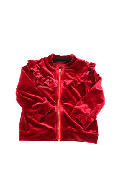 Chloe Childrens Girls Velour Ruffled Full Zipper Sweatshirt Red Size 2T