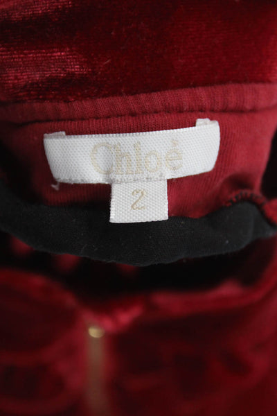 Chloe Childrens Girls Velour Ruffled Full Zipper Sweatshirt Red Size 2T