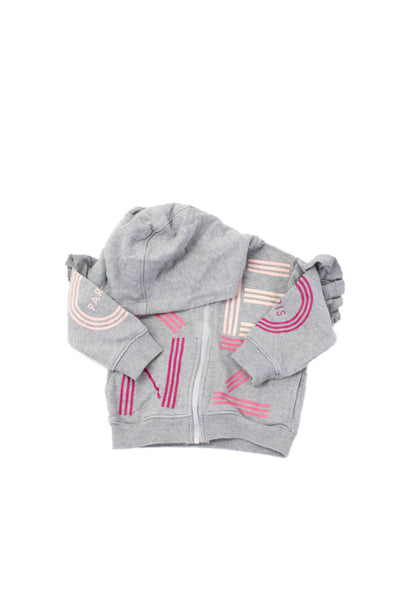 Kenzo Kids Childrens Girls Full Zipper Ruffled Hoodie Gray Pink Cotton Size 2T