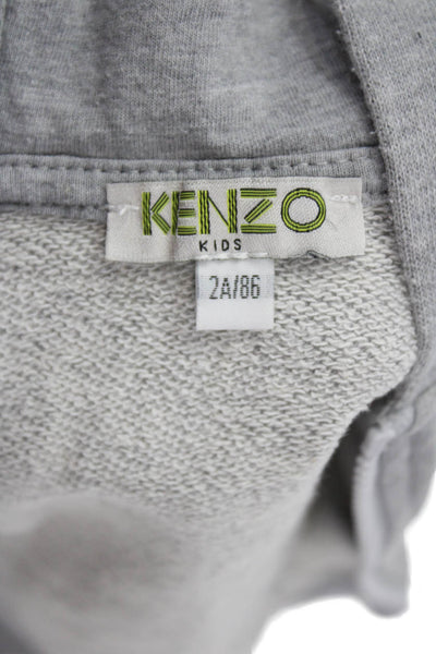 Kenzo Kids Childrens Girls Full Zipper Ruffled Hoodie Gray Pink Cotton Size 2T