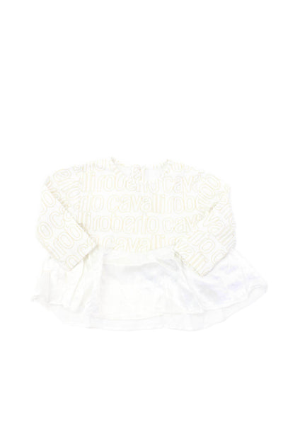 Roberto Cavalli Childrens Girls Long Sleeves Blouse White Gold Size 12 Months