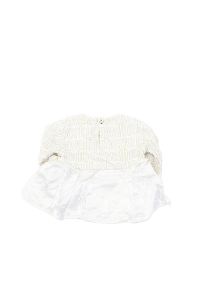 Roberto Cavalli Childrens Girls Long Sleeves Blouse White Gold Size 12 Months