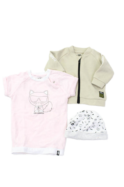Karl Lagerfeld Kids Childrens Girls Shirt Hat Jacket Set Pink Size 18 9 6 Months