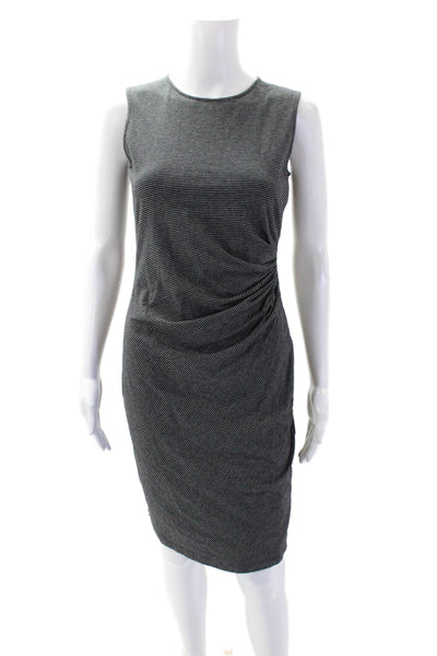 Theory Womens Striped Jorainna Ruched Body Con Dress Black White Size Small