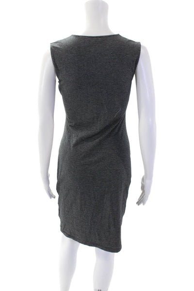 Theory Womens Striped Jorainna Ruched Body Con Dress Black White Size Small
