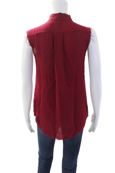 NSF Womens Silk Button Down Sleeveless Tank Top Cranberry Red Size Petite