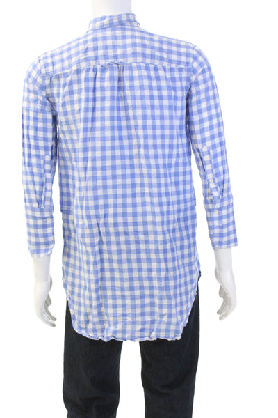 J Crew Mens Linen Checkered Print Collared Button-Down Shirt Blue Size XS
