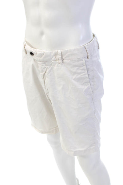 Peter Millar Mens Cotton Zippered Bermuda Flat Front Shorts White Size 33