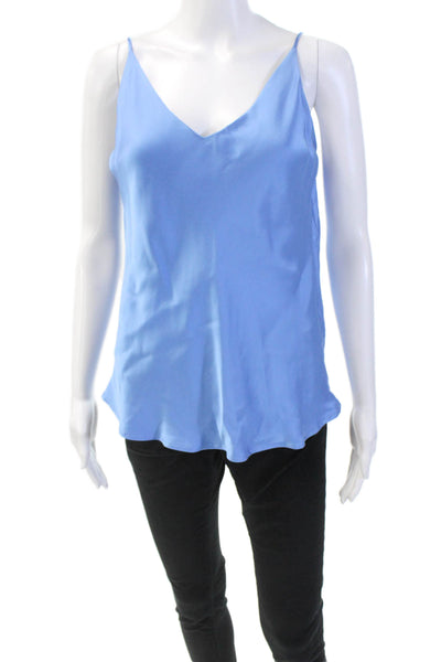Ottod Ame Womens Sleeveless V-Neck Pullover Tank Top Solid Blue Size 4