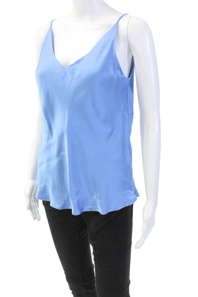Ottod Ame Womens Sleeveless V-Neck Pullover Tank Top Solid Blue Size 4