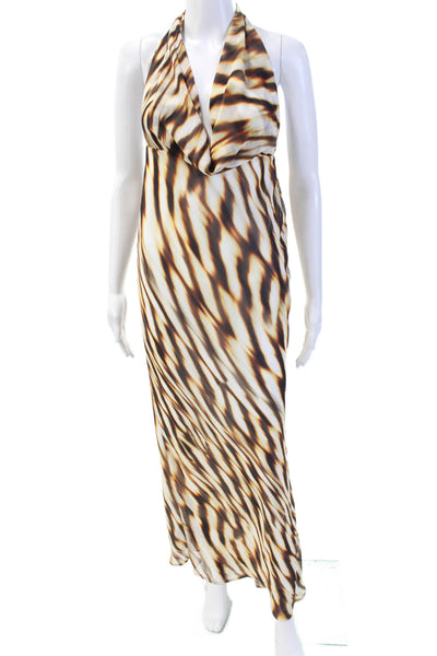 Runway The Label Womns Striped Cowl Halter Neck Maxi Dress Beige Size S
