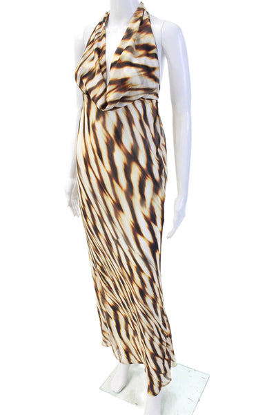 Runway The Label Womns Striped Cowl Halter Neck Maxi Dress Beige Size S