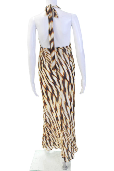 Runway The Label Womns Striped Cowl Halter Neck Maxi Dress Beige Size S