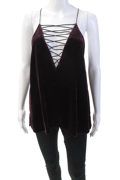 Cami NYC Womens Velvet Lace Up Neck Sleeveless Tank Top Purple Size Medium