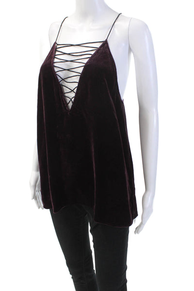Cami NYC Womens Velvet Lace Up Neck Sleeveless Tank Top Purple Size Medium