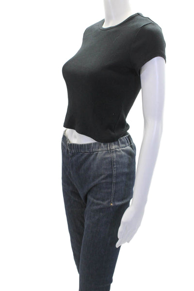Reformation Womens Short Sleeve Crew Neck Ribbed Knit Tee Shirt Black Medium