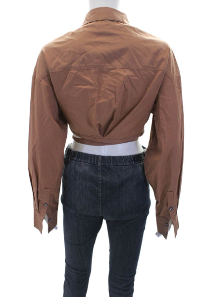Kimberly Taylor Womens Long Sleeves Cropped Wrap Blouse Brown Cotton Size Medium