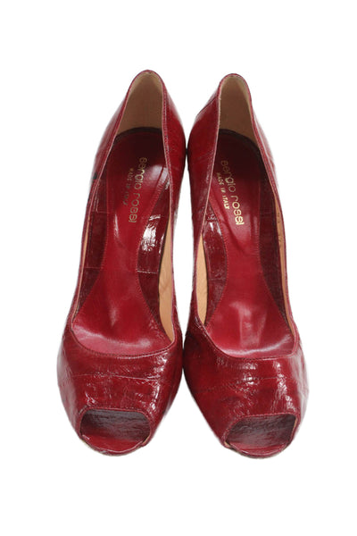 Sergio Rossi Womens Leather Open Toe Slide On Pumps Red Size 37.5 7.5