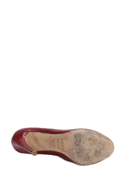 Sergio Rossi Womens Leather Open Toe Slide On Pumps Red Size 37.5 7.5