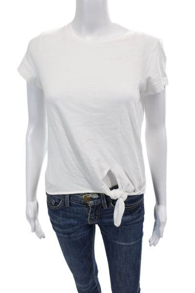 Intermix Womens Cotton Short Sleeve Knotted Basic T-Shirt White Size PP