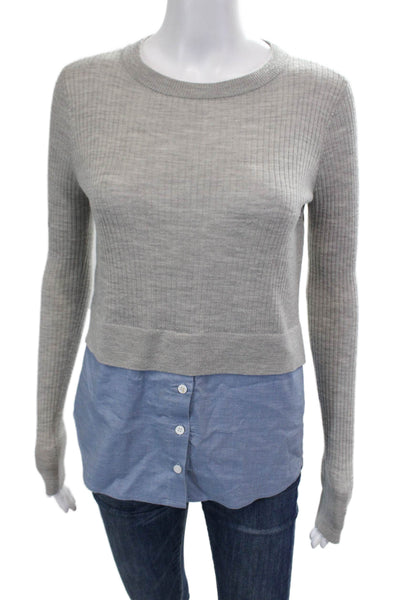 Veronica Beard Womens Wool Long Sleeve Pullover Knit Blouse Gray Size XS