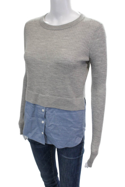 Veronica Beard Womens Wool Long Sleeve Pullover Knit Blouse Gray Size XS