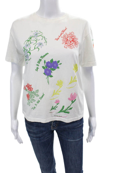 Rosie Assoulin Womens Graphic Short Sleeve Basic T-Shirt White Size XS