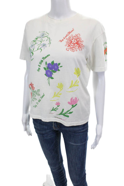 Rosie Assoulin Womens Graphic Short Sleeve Basic T-Shirt White Size XS