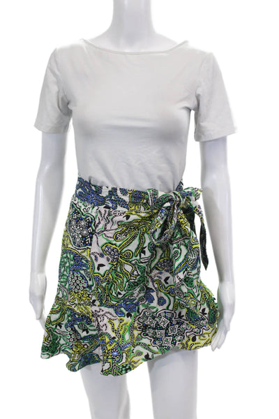 ALC Womens Cotton Geometric Print Tied Wrapped Mini Skirt Green Size 0