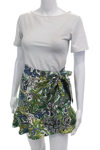 ALC Womens Cotton Geometric Print Tied Wrapped Mini Skirt Green Size 0
