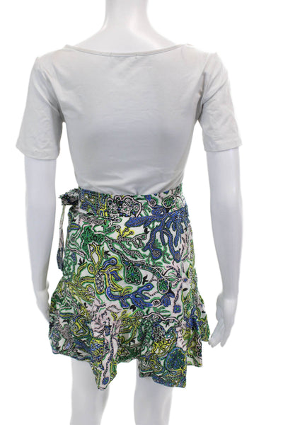 ALC Womens Cotton Geometric Print Tied Wrapped Mini Skirt Green Size 0