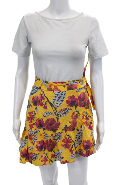 ALC Womens Cotton Floral Print Tied Wrapped Mini Skirt Yellow Size 0