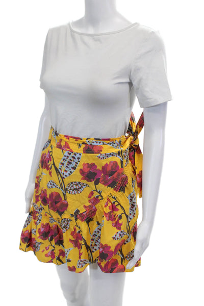 ALC Womens Cotton Floral Print Tied Wrapped Mini Skirt Yellow Size 0