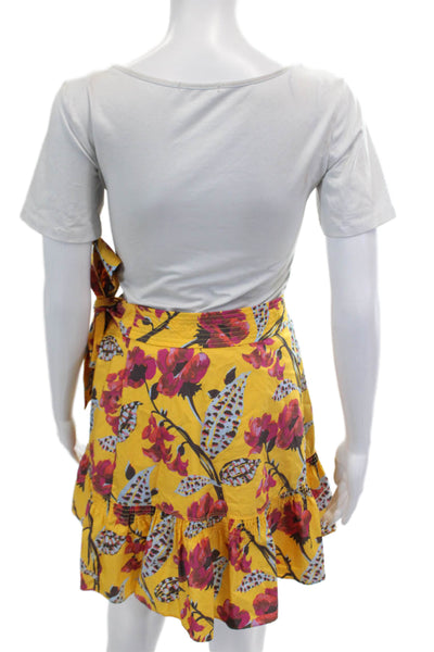 ALC Womens Cotton Floral Print Tied Wrapped Mini Skirt Yellow Size 0