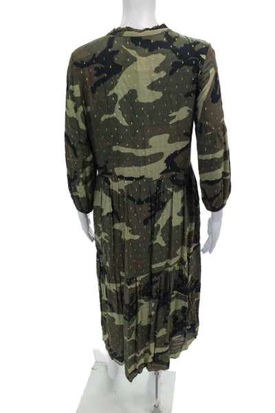 Vilagallo Womens V Neck Long Sleeve Metallic Camo Maxi Dress Green Size 38