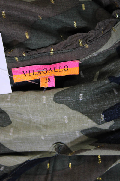 Vilagallo Womens V Neck Long Sleeve Metallic Camo Maxi Dress Green Size 38