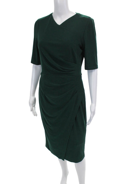 Maggy London Womens Short Sleeve Gathered V Neck Sheath Dress Green Size 6