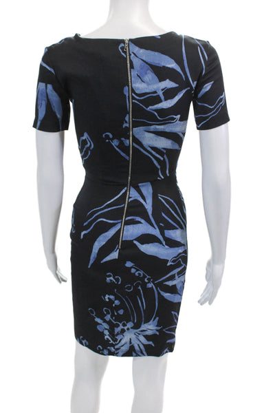 Suno Womens Back Zip Short Sleeve Cut Out Abstract Sheath Dress Navy Size 0