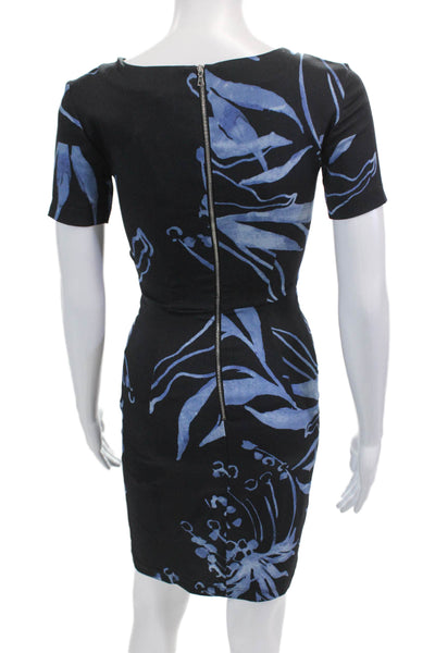 Suno Womens Back Zip Short Sleeve Cut Out Abstract Sheath Dress Navy Size 0