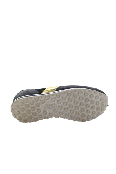 Brooks Womens Lace Up Metallic Trim Quilted Suede Sneakers Navy Gold Size 6