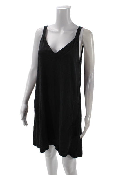 Leallo Womens Sleeveless V-Neck Mini Tank Dress Solid Gray Size L