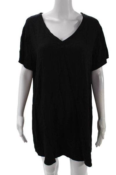 Bella Dahl Womens Short Sleeve Stretch V-Neck T-Shirt Mini Dress Black Size L