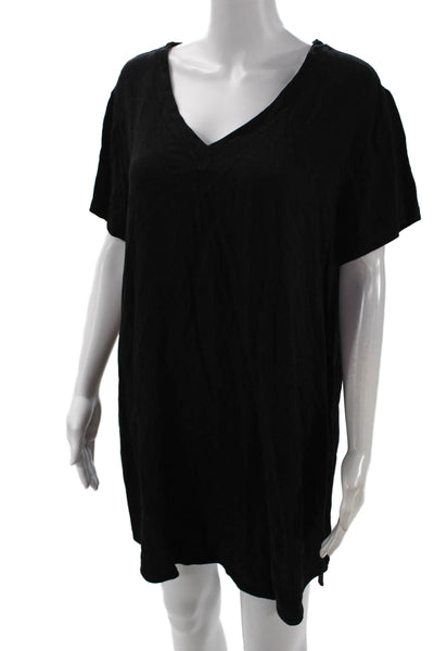 Bella Dahl Womens Short Sleeve Stretch V-Neck T-Shirt Mini Dress Black Size L