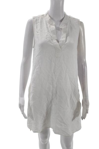 Bella Dahl Womens Sleeveless Y-Neck Knee Length Tank Dress White Size M