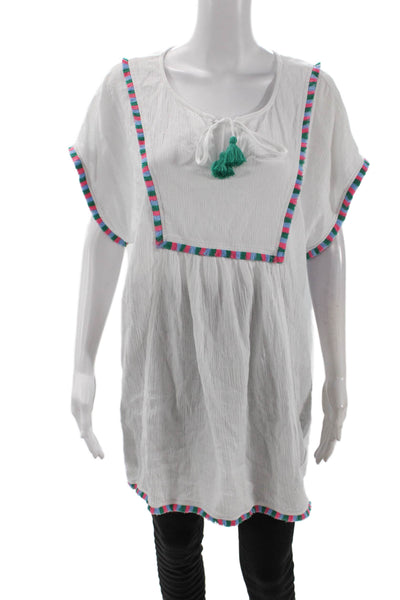 J Crew Womens Cotton Short Sleeve Y-Neck Pullover Tunic Top White Size M
